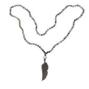 Angel Wing Amazonite Picasso Jasper and Pyrite Necklace 34 Inches